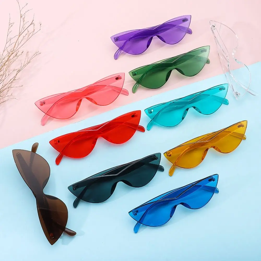 Triangle Cat Eye Sunglasses Vintage Colored Transparent Rimless Candy Color Shades Eyewear One Piece Sun Glasses Sports Goggle