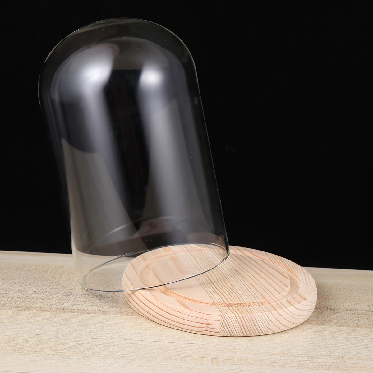 

9 X15cm Preserved Flower Glass Cover Valentine's Day Gift Transparent Dome Clear Observe Design Wooden