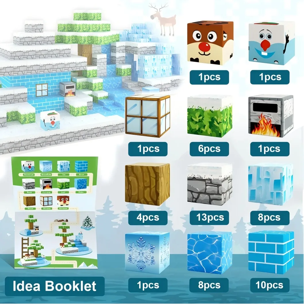 Magnetische blokken Ice Snowy World Edition STEM-leerspeelgoed voor kinderen, creatief zintuiglijk spelen en verjaardagskerstcadeauset