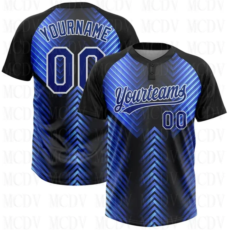 Custom Black Royal-Powder Blue Two-Button Unisex Softball Jersey 3D Printed Team Name Number Jerseys Sports Wear Adult Youth