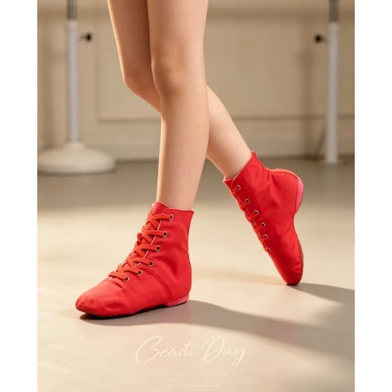 High Top Canvas Lace-Up Ballet Slippers Non-Slip Flat Gymnastics Kids Adult Casual Daily Practice Dance Stage Performance Shoes
