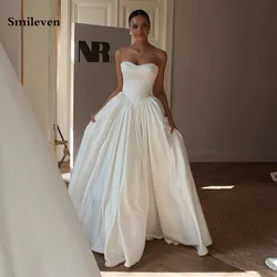 Smileven Trend Satin Wedding Dress A line Strapless Pleats Bride Dresses Vestido de novia Side Split Wedding Gowns Customized