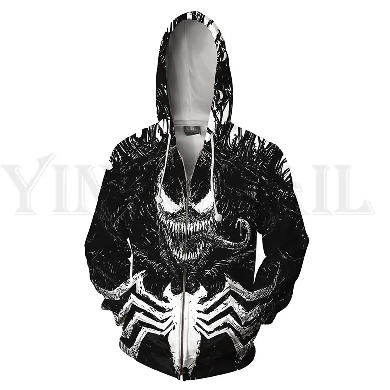 Men and Women Zip Up Hoodies Venom Spiderman 3d Print Hooded Jacket Mravel 4 Movie Anti-hero Sweatshirt  Streetwear Costume