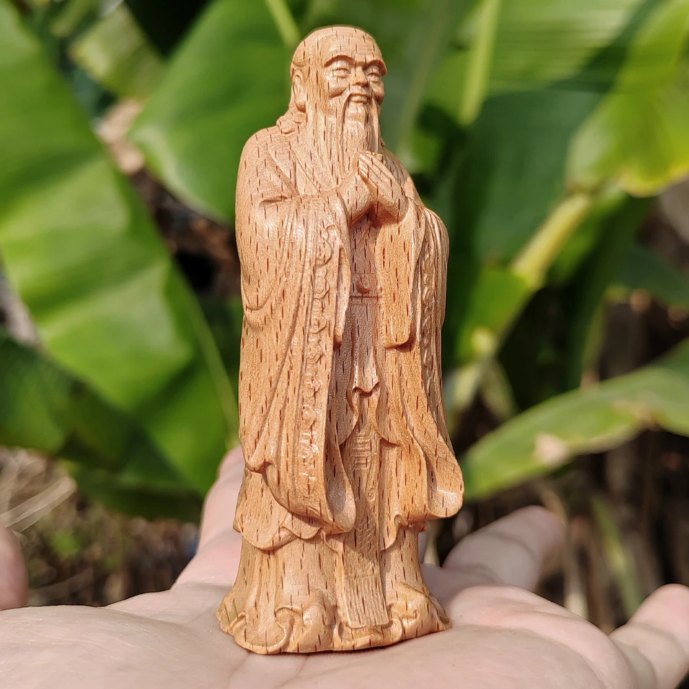 3.8 Inch Hand-Carved Wooden Confucius Ornament, Chinese Style, Traditional Style, Suitable for Christmas Decorations, Holiday Decorations, Home Decor, Bedroom, Back-To-School Season Gifts, New Year Gifts, Study Room