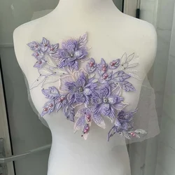 30*21CM/Applique di strass di cristallo di perline cucire su toppe, forniture per cucire ricamate di fiori di pizzo in tessuto per abito, abito da sposa