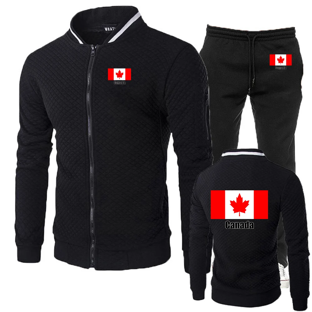 

Football Team 2026 Spring And Autumn Men's Canada Flag Logo Print Lightweight Simple Slim Fit Versatile Hoodies Pants Suits