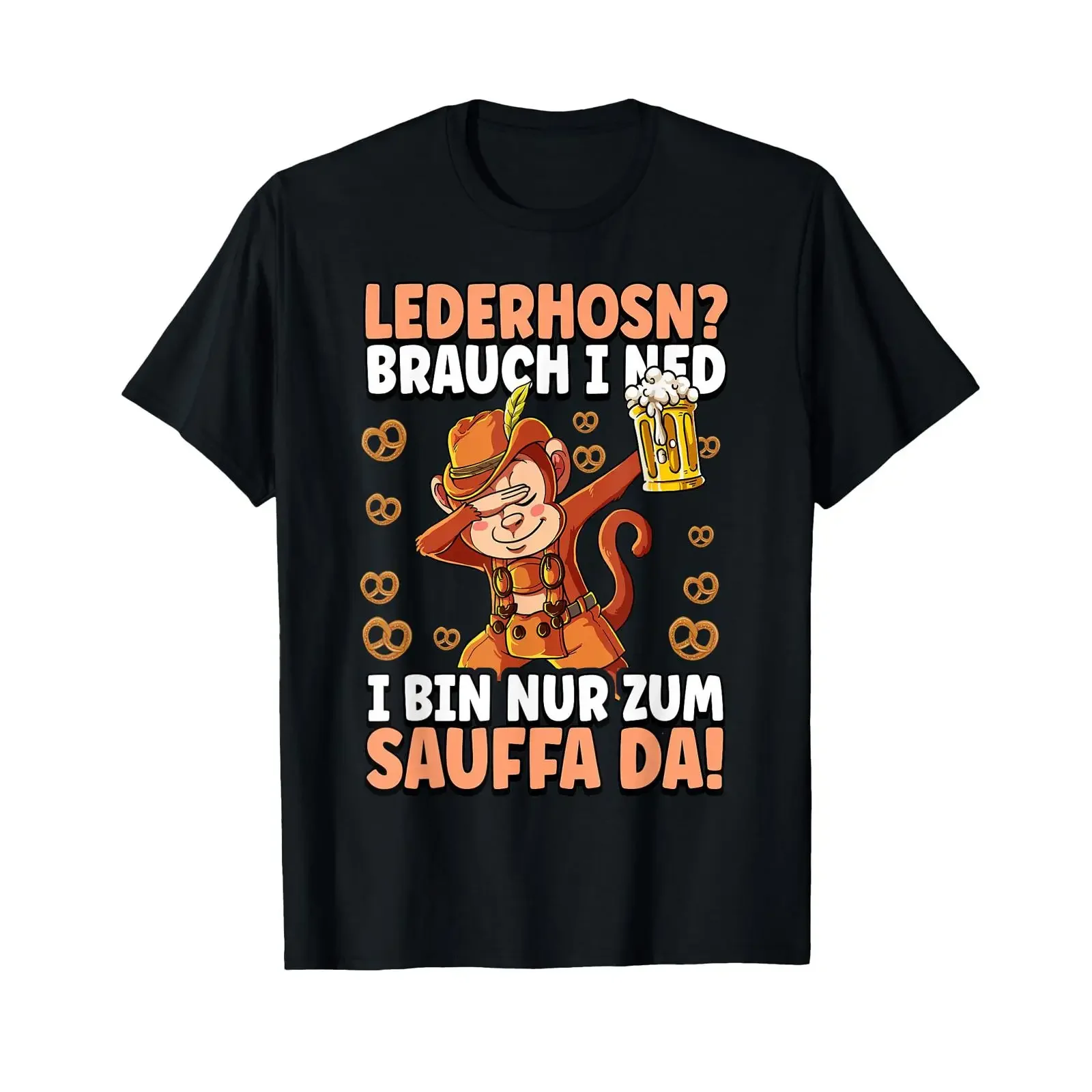 Мужская традиционная футболка Lederhosen для фольксфеста, Баварии, церкви, Рождества, с принтом обезьяны, черная, винтажная, с эффектом потертости, дышащая, универсальная.