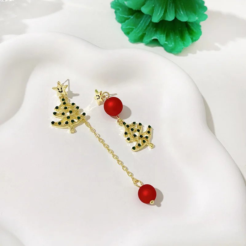 2024 New Year Christmas Xmas Tree Asymmetric Stud Earrings for Women Girl Snowflake Deer Zircon Pearl Tassel Earring Jewelry