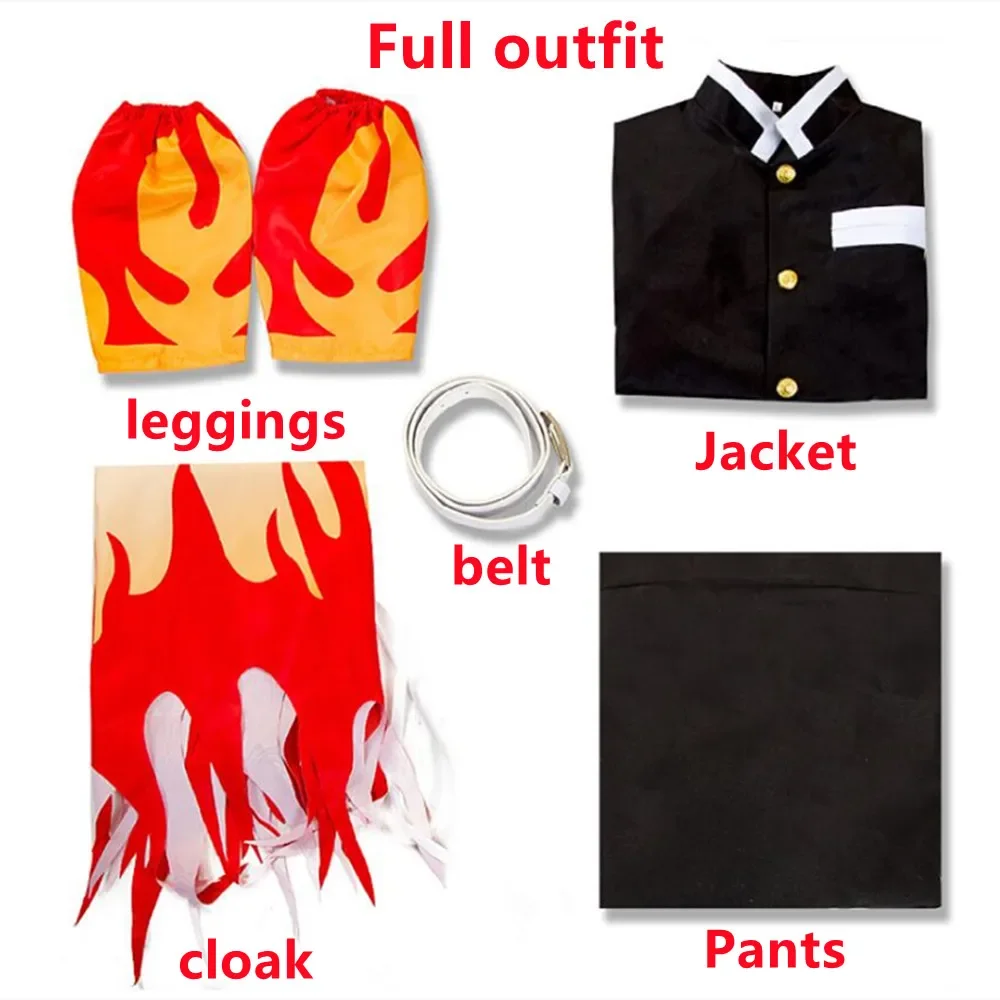 Costume de Cosplay Anime Kimetsu No Yaiba Rengoku Kyoujurou, ensemble uniforme Kimono, vêtements de carnaval d'halloween