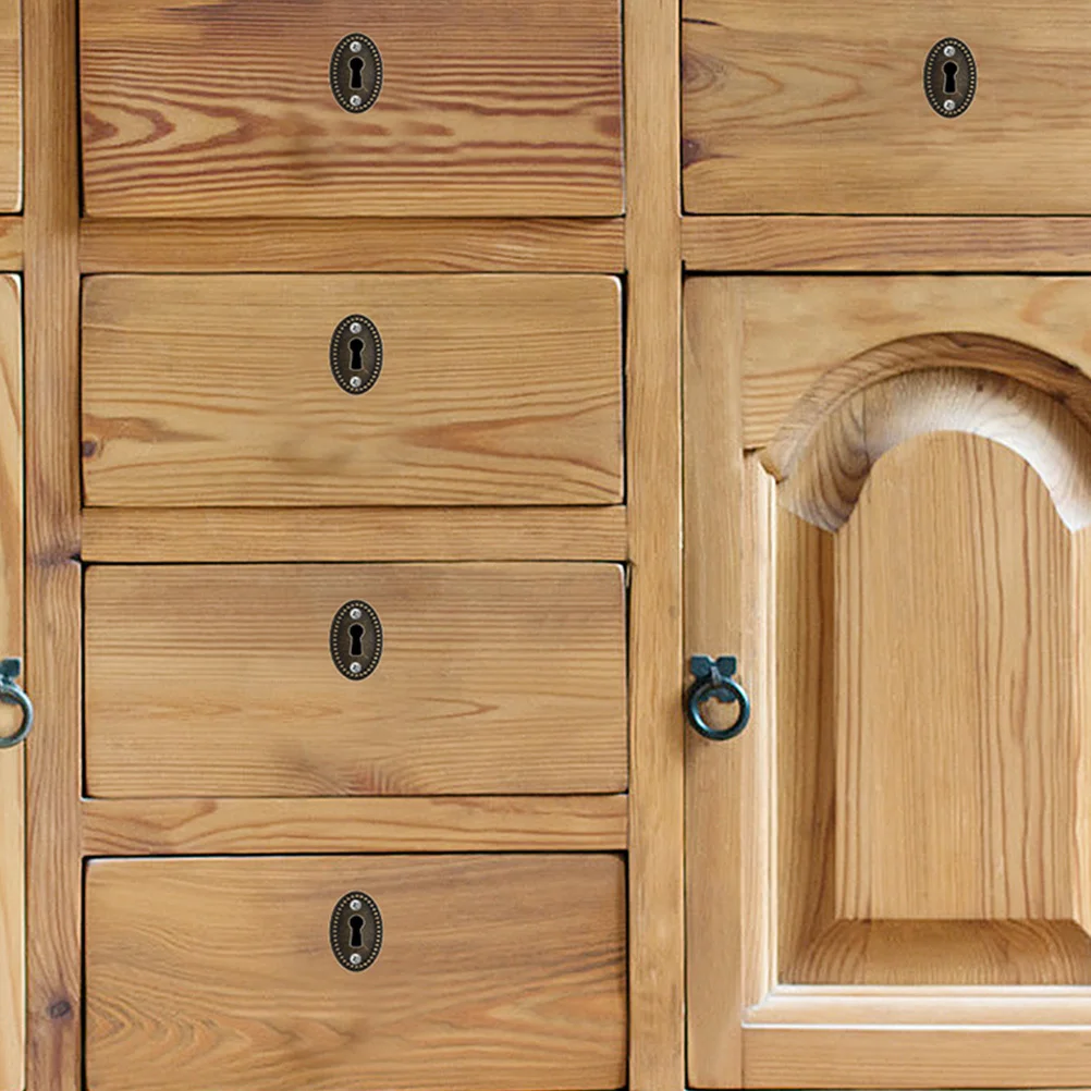 

30pcs Keyhole Cover Zinc Alloy Brass Finish Oval Stamped Plate For Retro Furniture Dresser Door Lock Keyhole Escutcheon Insert