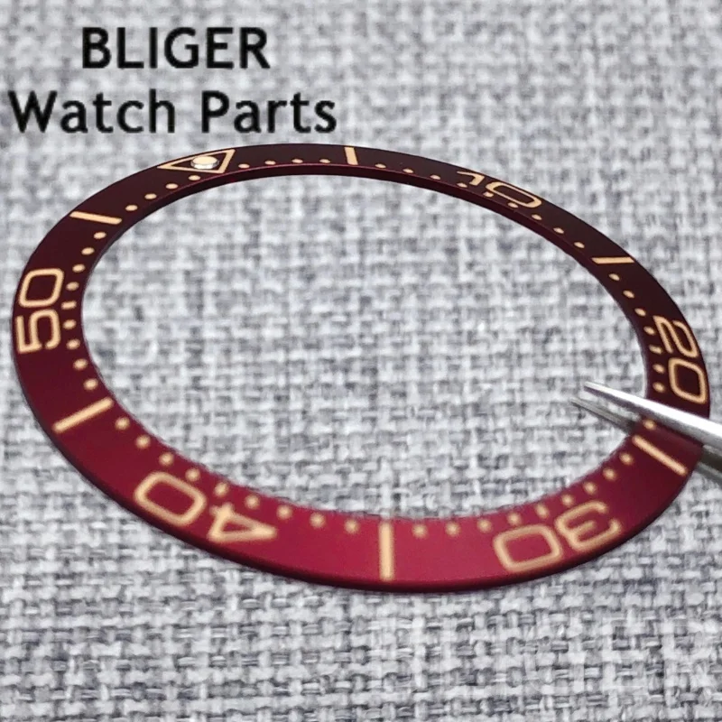 BLIGER Vintage 30.6mm*38mm Aluminum Brushed Red Green Watch Bezel Rose Gold Number Index Luminous Fit 40mm/41mm Watch Case Parts view 5