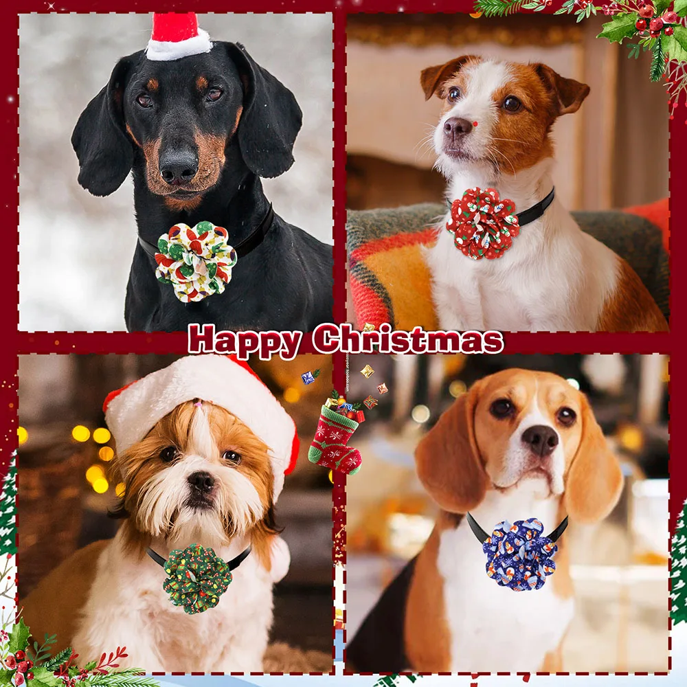 20/40PCS Christmas Dog Neckties With Elastic Bands Pet Dog Collars Grooming Accessories For Dogs Movable Dog Bow Ties Supplies