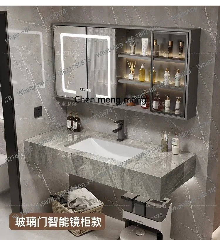 a55 Simple glossy rock slab integrated bathroom cabinet combination hotel bathroom customization