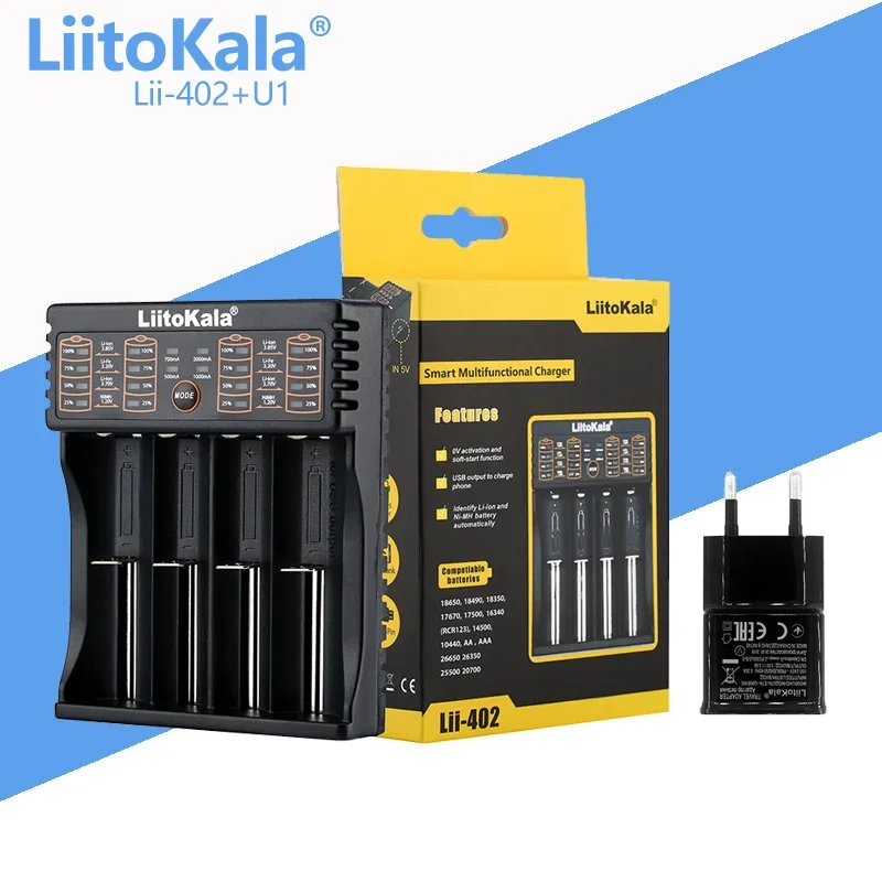 

LiitoKala Lii-402 Lii-202 Lii-M4 Lii-M4S Lii-S2 Lii-S4+U1 3.7V 18650 18350 26650 14500 16340 NiMH Lithium Battery Smart Charger