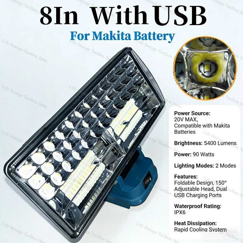Lanterna de Camping LED para Trabalho, Luz de Emergência para Bateria Makita 18V, Ferramenta de Iluminação ao Ar Livre