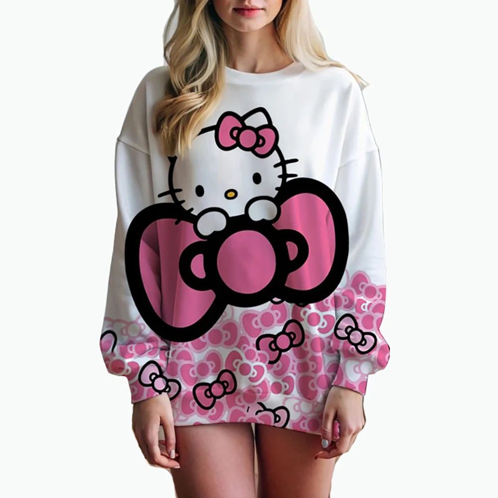 O Neck Hello Kitty Women\'s Long Sleeve Sweatshirts Youthful Woman Clothes Party Y2k Streetwear Pullovers High Quality 2024 New