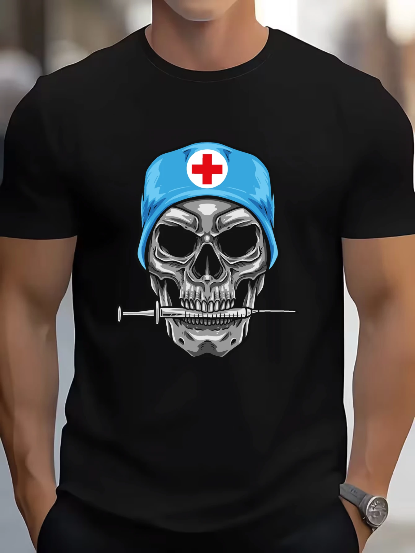 

Men's Doctor Skull Graphic T-Shirt Medical Gothic Style Casual Cotton Tops