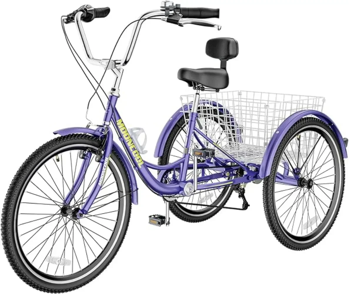 For Tricycle de croisière à 7 vitesses avec panier de courses pour personnes âgées, 26 pouces, 3 roues, vélos adultes