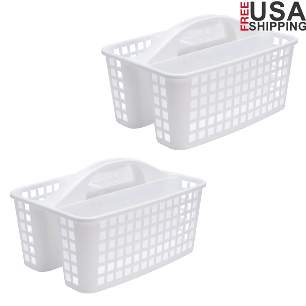 

Utility Bathroom Caddy 2 Pack with Handle 3 Compartments Organizer Toiletries Cleaning Supplies Home Dorm Use Rust Resistant