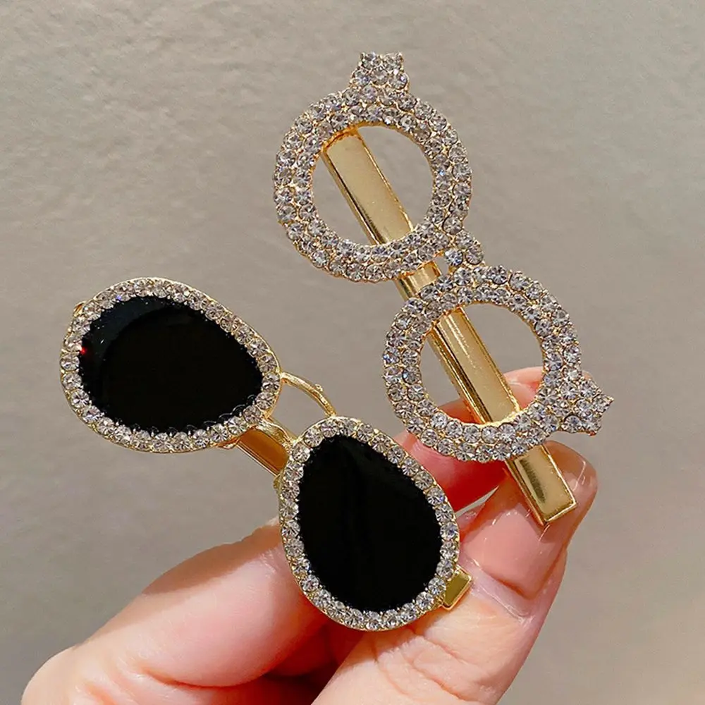 Women Rhinestone Sunglasses Shape Hair Clips Hairpins Creative Barrettes Sweet Bangs Clip Hair Styling Accessories Cute Headwear