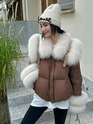 2023 Winter Women Goose Down Jacket Puffer Jackets Natural Fox Fur Collar Coats Style Luxury Female Coats