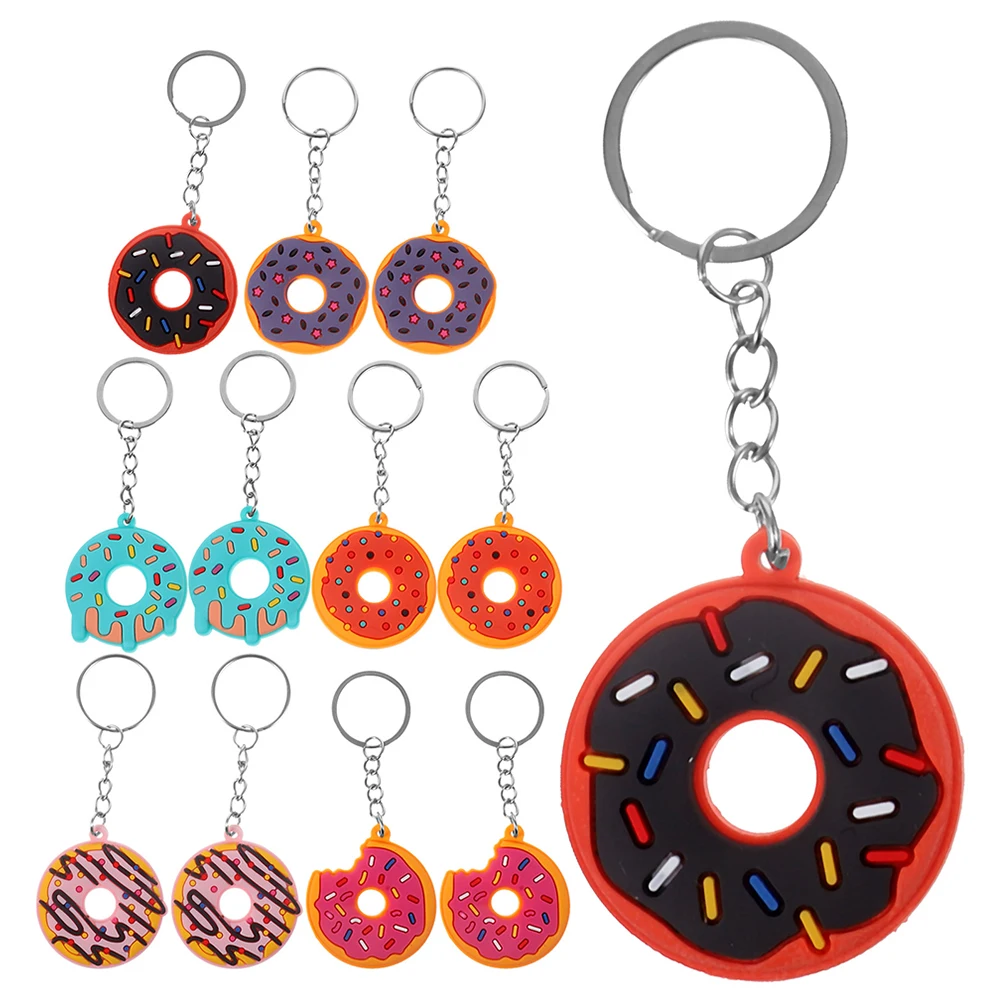 

18pcs Donut Keychain Pendant PVC Soft Cute Resistant Decorative Bag Pendants Portable Keychains Backpack nament