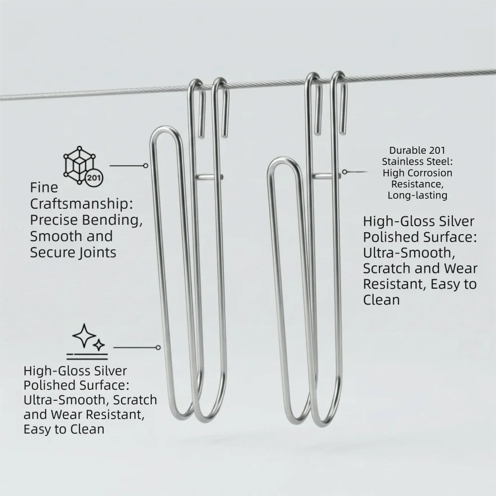 4PCS U Shape Hanging Cup Drying Hook Stainless Steel Bold Kitchen Storage Rack Wear-resistant Corrosion-resistant