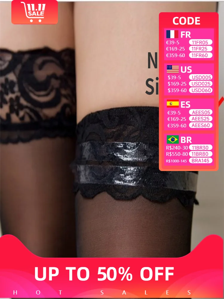 Sexy Lace Stockings Transparent Sexy Knee High Socks Thigh High Long Socks Stockings with Anti-slip Stocking for Women Erotic