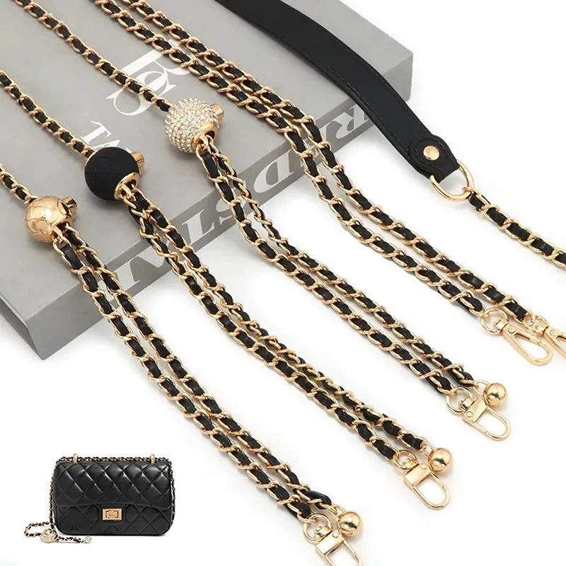 Bag Chain DIY PU Leather Metal Bag Strap Adjustable Shoulder Belt Chic Golden Metal Ball For Crossbody Bag Accessories