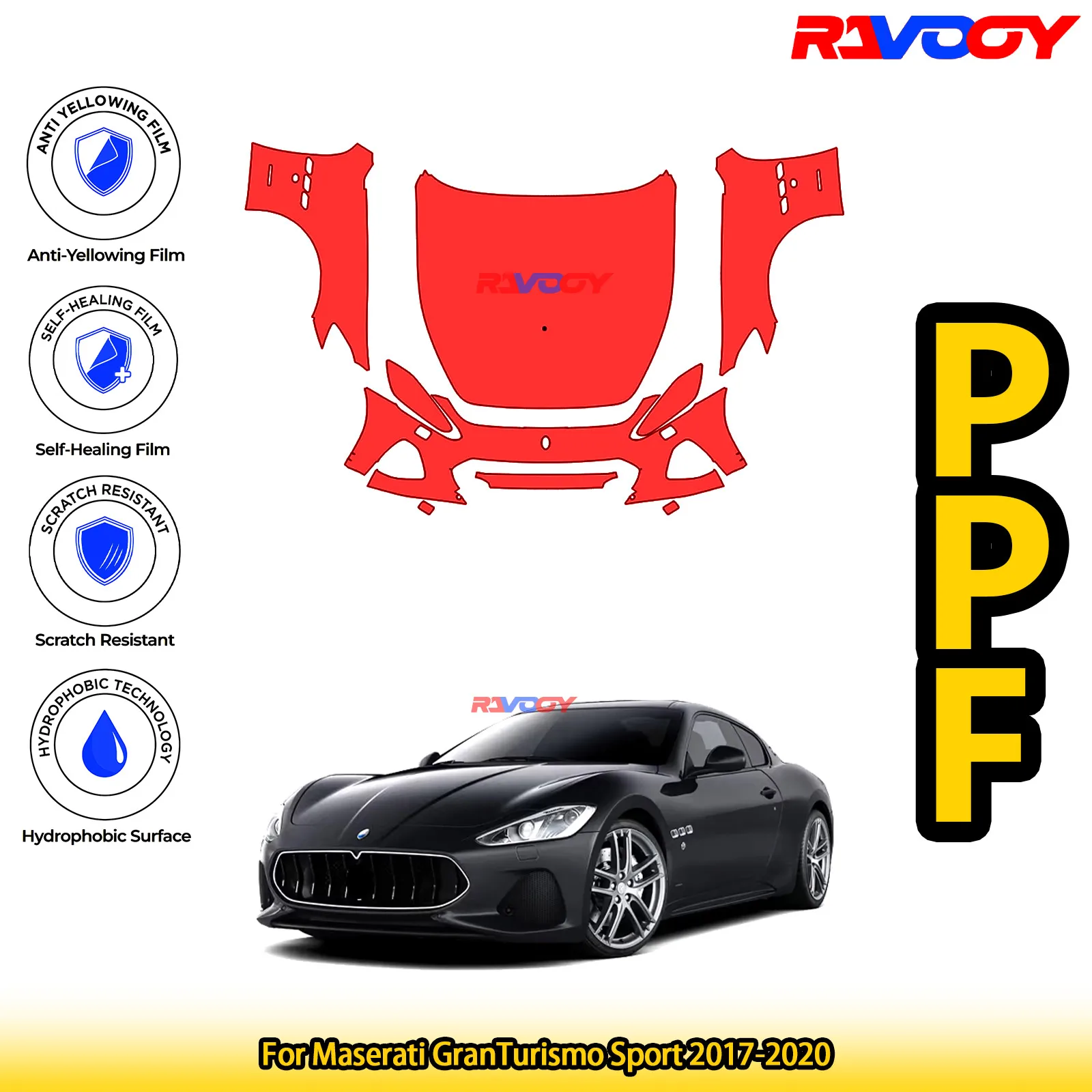 

Для Maserati GranTurismo Sport 2017-2020 глянцевая матовая черная предварительно вырезанная передняя защитная пленка PPF Kit