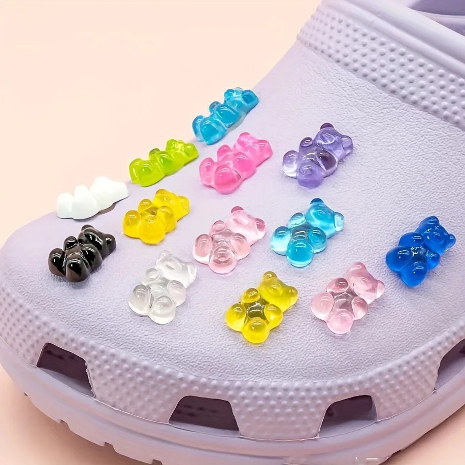 Glow-In-The-Dark Cute Bears Set Shoe Charms for Clogs Accessories Luminous Clips DIY Slides Sandals Garden Shoe Buckles Decor