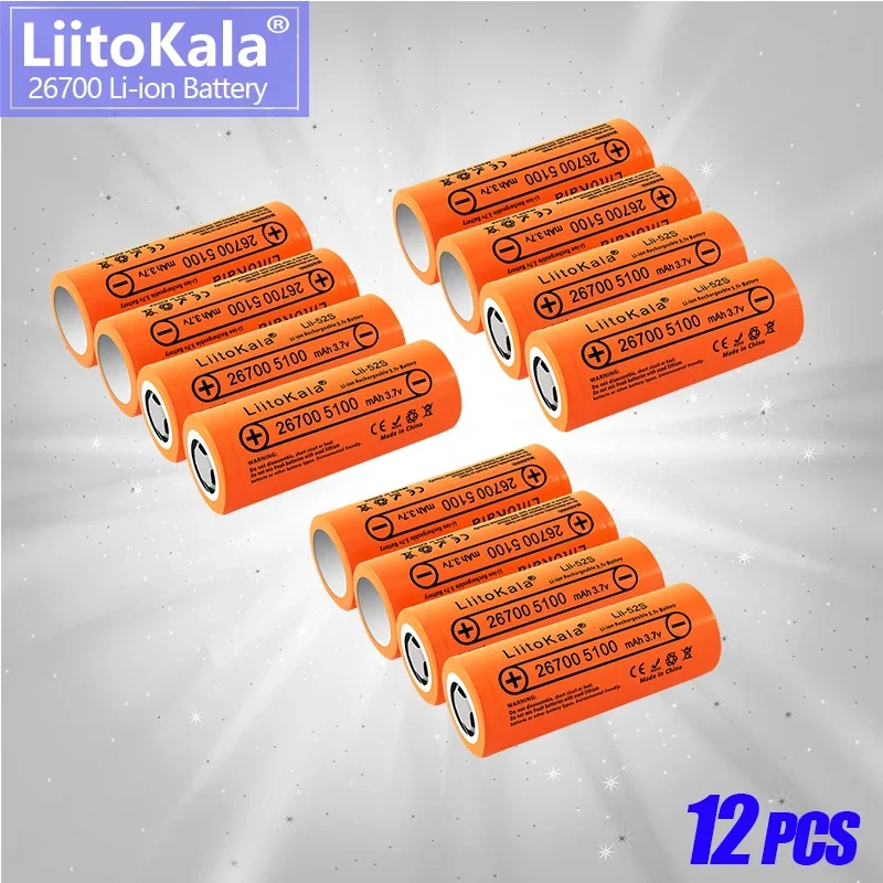 

12PCS 3.7V 5200mah 26700 Battery Li-ion Rechargeable Power Battery for LED Flashlight Torch Electric Tools Electric Bicycle