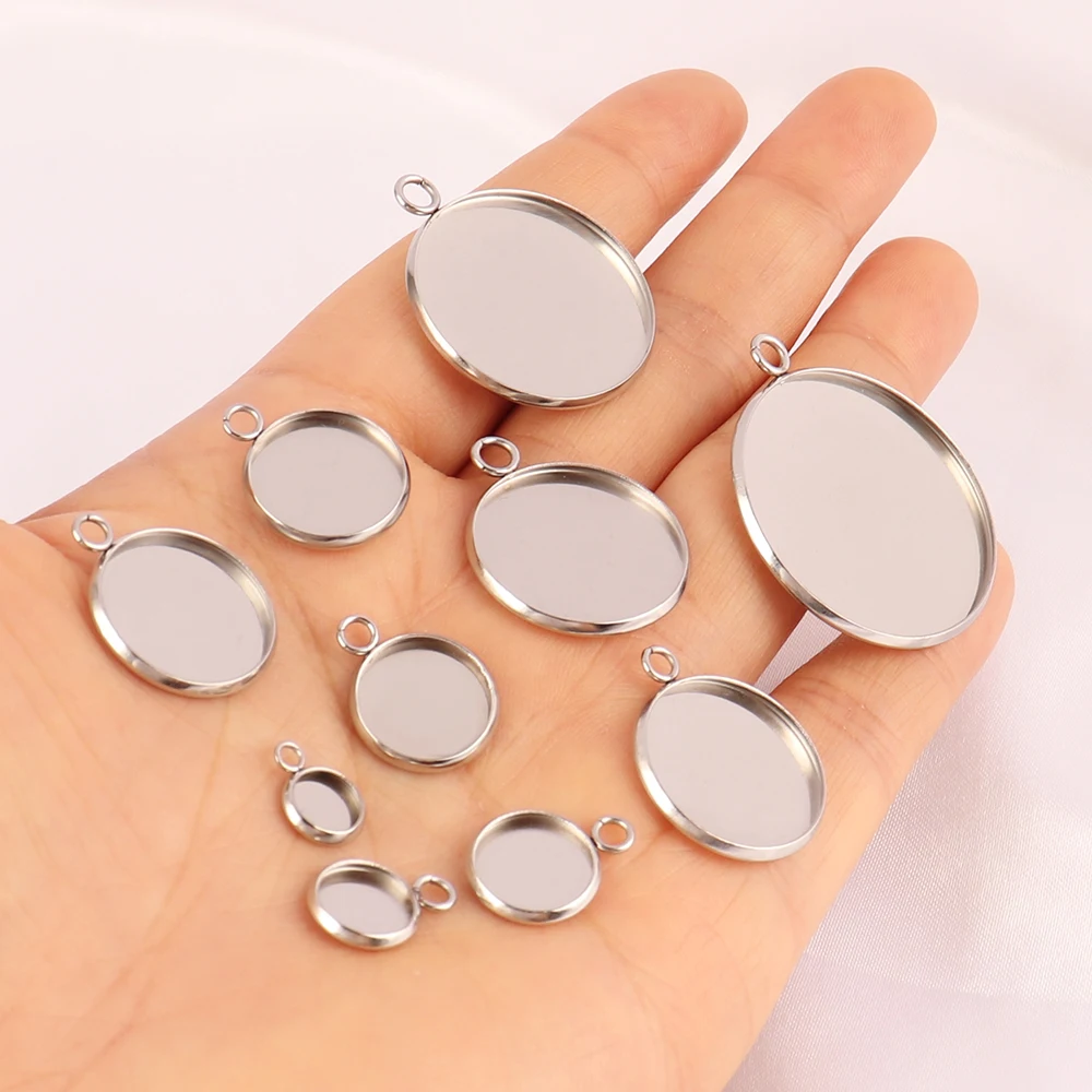 10pcs 6-30mm Round Stainless Steel Pendant Blank Cabochon Base Setting Bezel DIY Jewelry Making Component Connector Setting