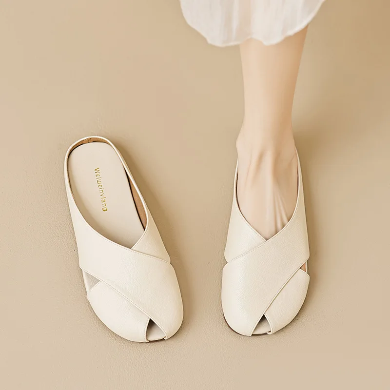 AIYUQI Slippers Vrouwen Zomer Bovenkleding Nieuwe Lederen Gesloten Teen Vrouwen Slippers Grote Maat antislip Slippers Voor Vrouwen