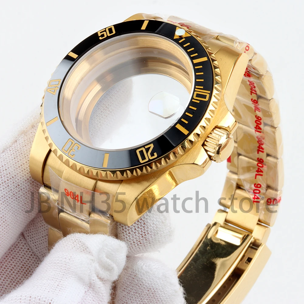 40MM NH35 Gold Watch Case Waterproof Solid Oyster Bracelet For SUB GMT NH34 NH35 NH36 Movement 28.5mm Dial Watch Accessories