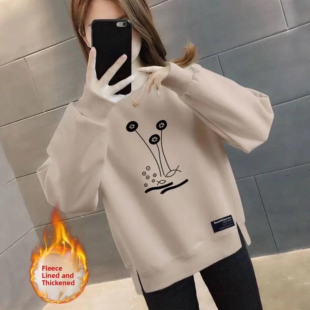 

Thickened Fleece Hoodie Sweatshirt Long Sleeve Outerwear for Middle-Aged Women plus Size Slimming Autumn Winter Casual Top