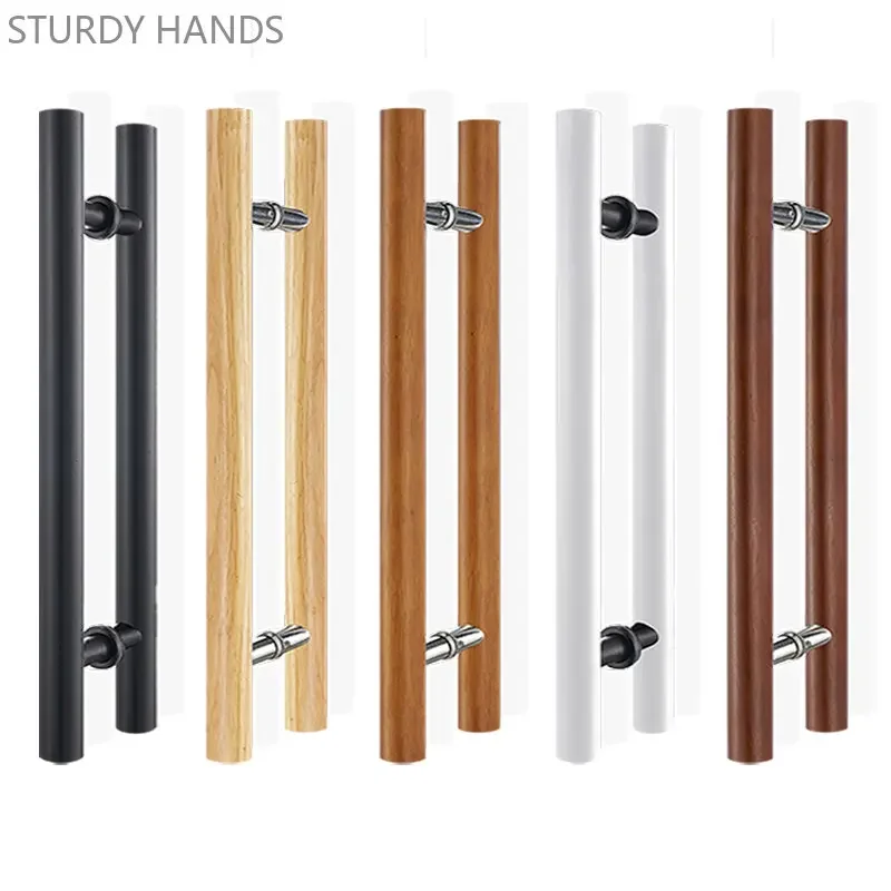 

Double Side Glass Door Handle Modern Natural Solid Wood H-Shaped Handles Bathroom Sliding Door Pulls Furniture Hardware