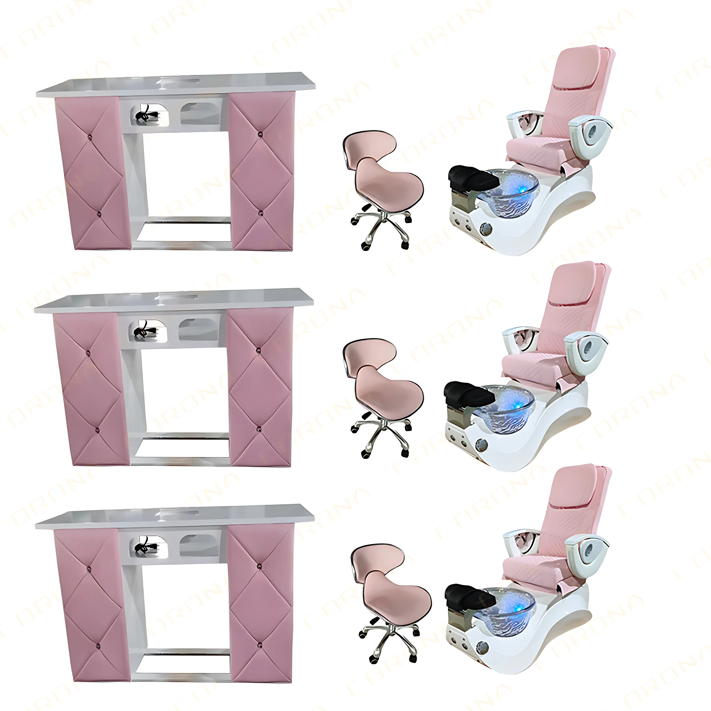 Luxury Salon Manicure Furniture Pink Nail Tables And Chairs Sets