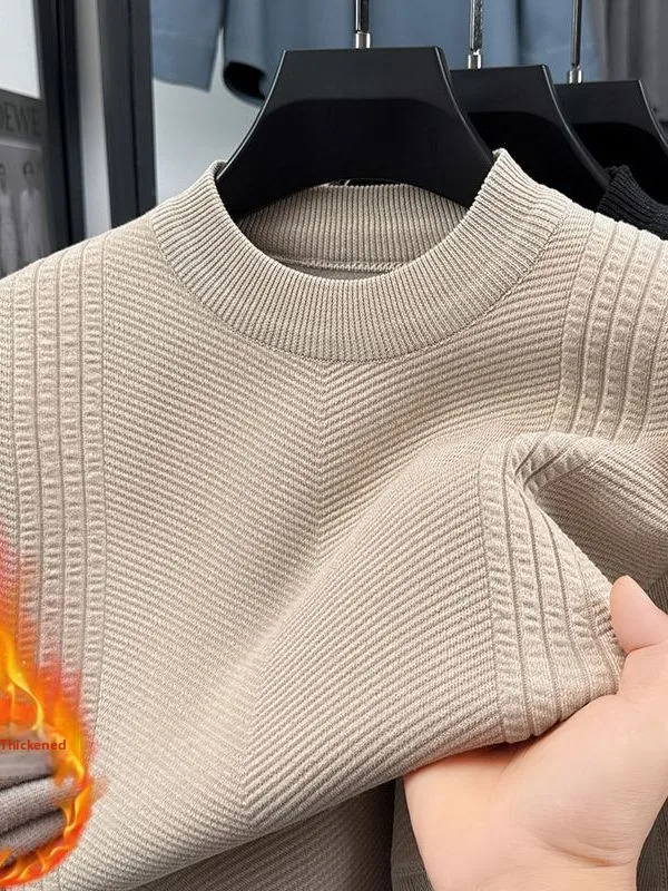 

Утепленный флисовый свитер с круглым вырезом, вязаный пуловер для мужчин, модный деловой стиль, весна-осень, теплый, молодежный, энергичный.