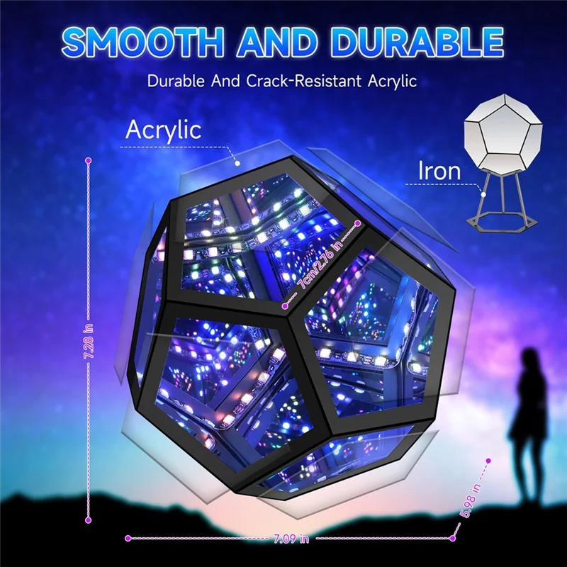 ABAE-luz de espejo, luz de dodecaedro infinita para decoración de sala de juegos, cubo 3D, iluminación nocturna que cambia de Color RGB fresco