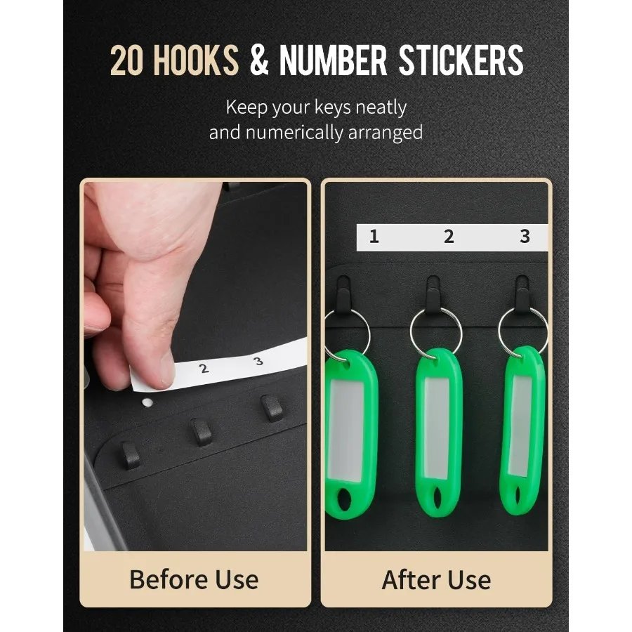 20 Position Key Cabinet with Combination Lock Resettable Black Digital Security Storage Box for Home Office or Garage Use Featu