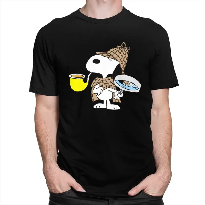 Funny Snoopys Smoking T Shirt Men Short Sleeve Soft Cotton T-shirt Leisure Tees Streetwear Tshirts