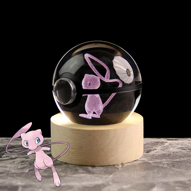 

Mew Pokemon 3D Laser Engraving Glass Ball, Pocker Monster Game Character, Model Toys, Xmas Gifts, 5cm