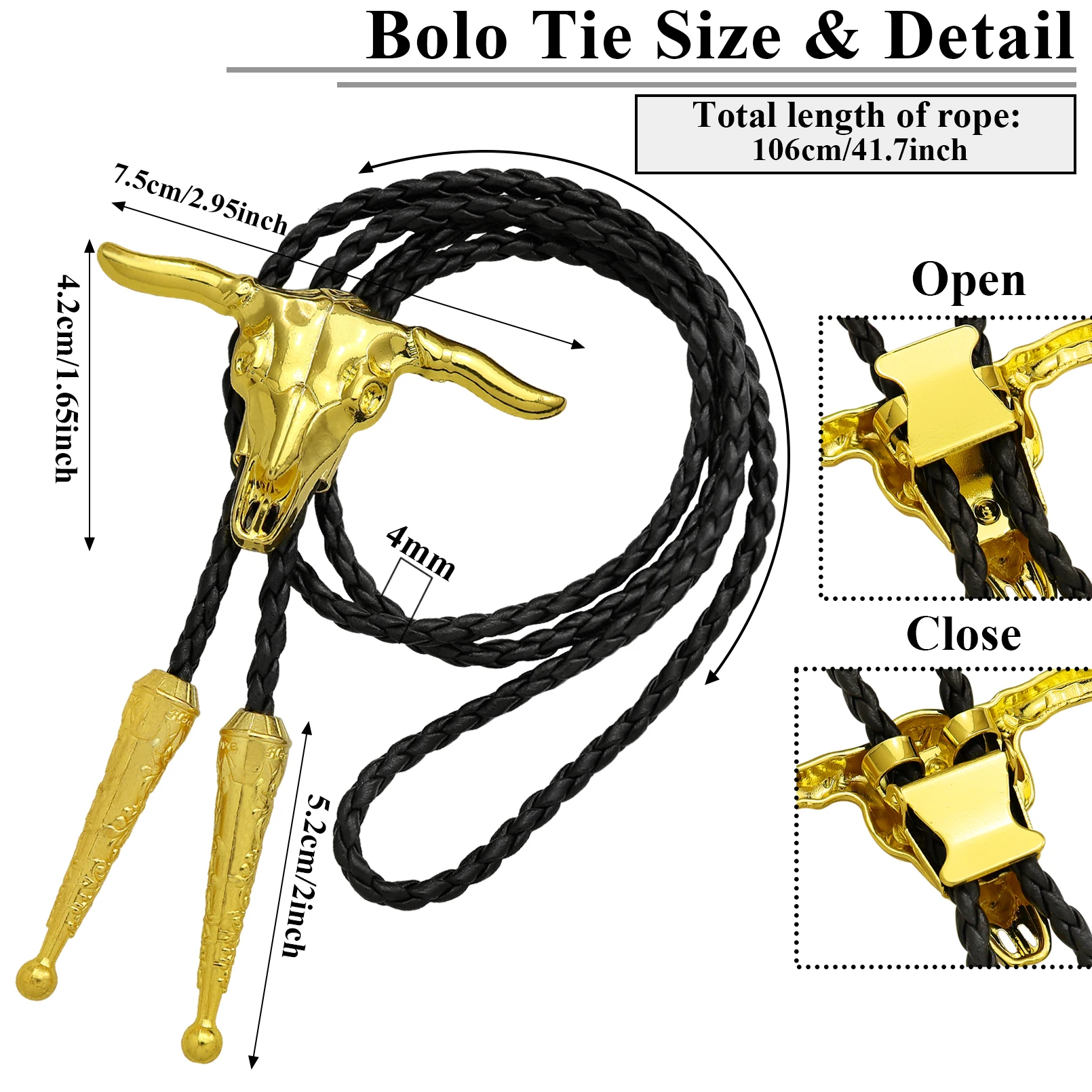 Neuheit Western Cowboy Bolo Krawatte für Herren Kuh Schädel Design Schwarz Leder Seil Vintage Krawatte Bull Kopf Anhänger Damen Schmuck – Detail 6