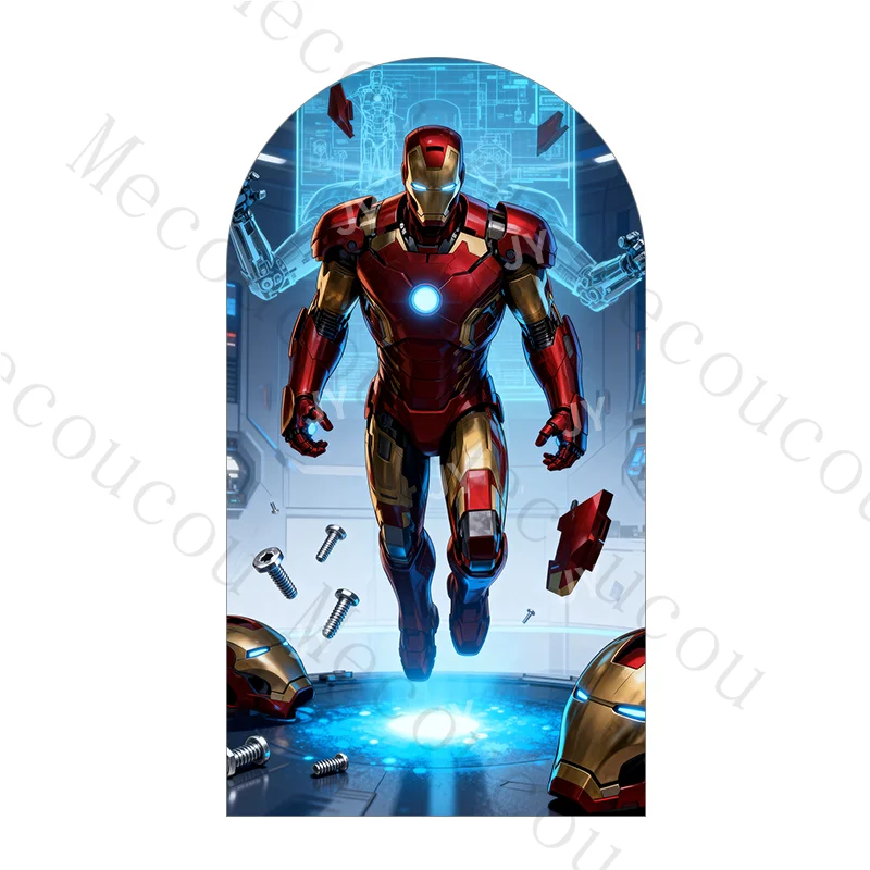 Arched Iron Man Theme Customized Boys Birthday Outdoor Party Decoration Banner With Portrait Photography Studio Props Background