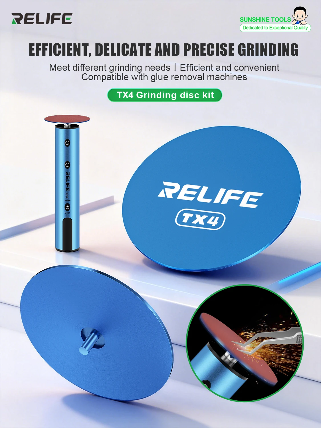 RELIFE TX4 Efficient Delicate Grinding Disc Kit Compatible Glue Removal Machine for Blade Sharpening Tweezers Repair Tool
