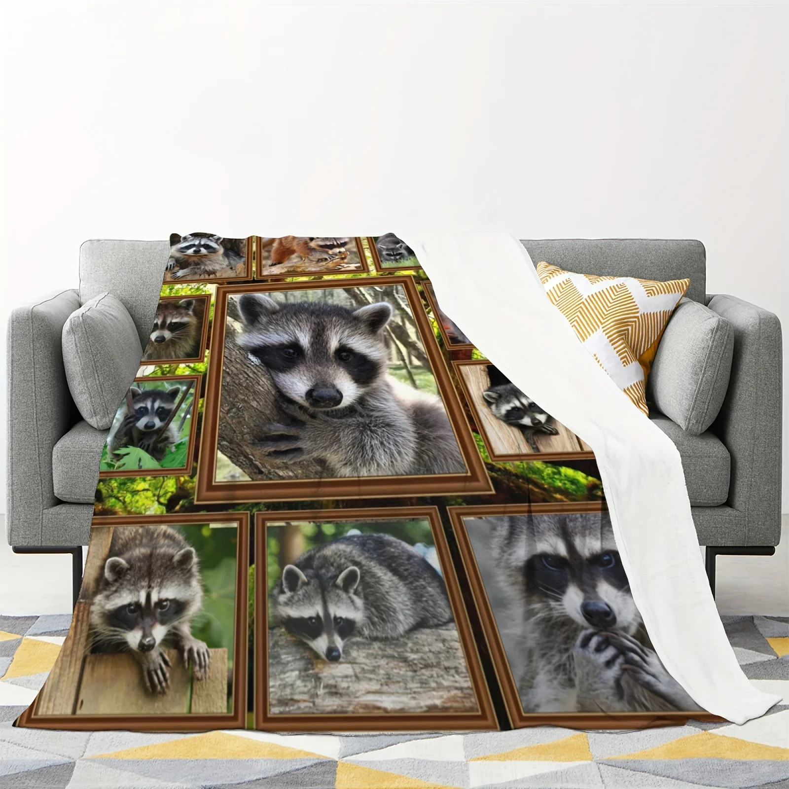 1pc 3D Little Raccoon Flannel Blanket For Sofa Bed Plush Comfortable Warm Blanket For Adults Home Decoration Blanket Christmas G