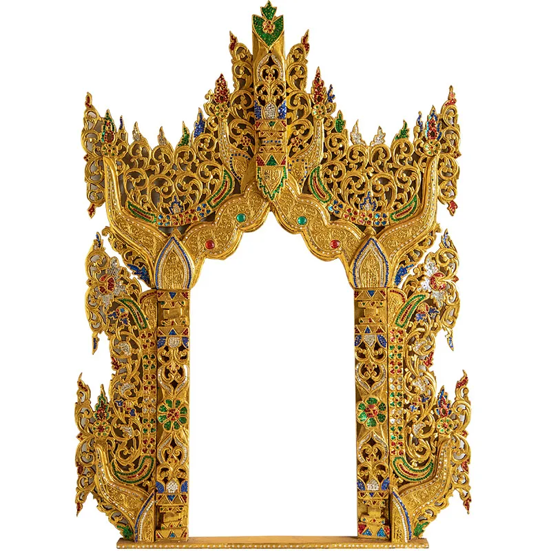 

Solid wood carving flower frame, entrance bedroom wall decoration South East Asia dressing table makeup mirror