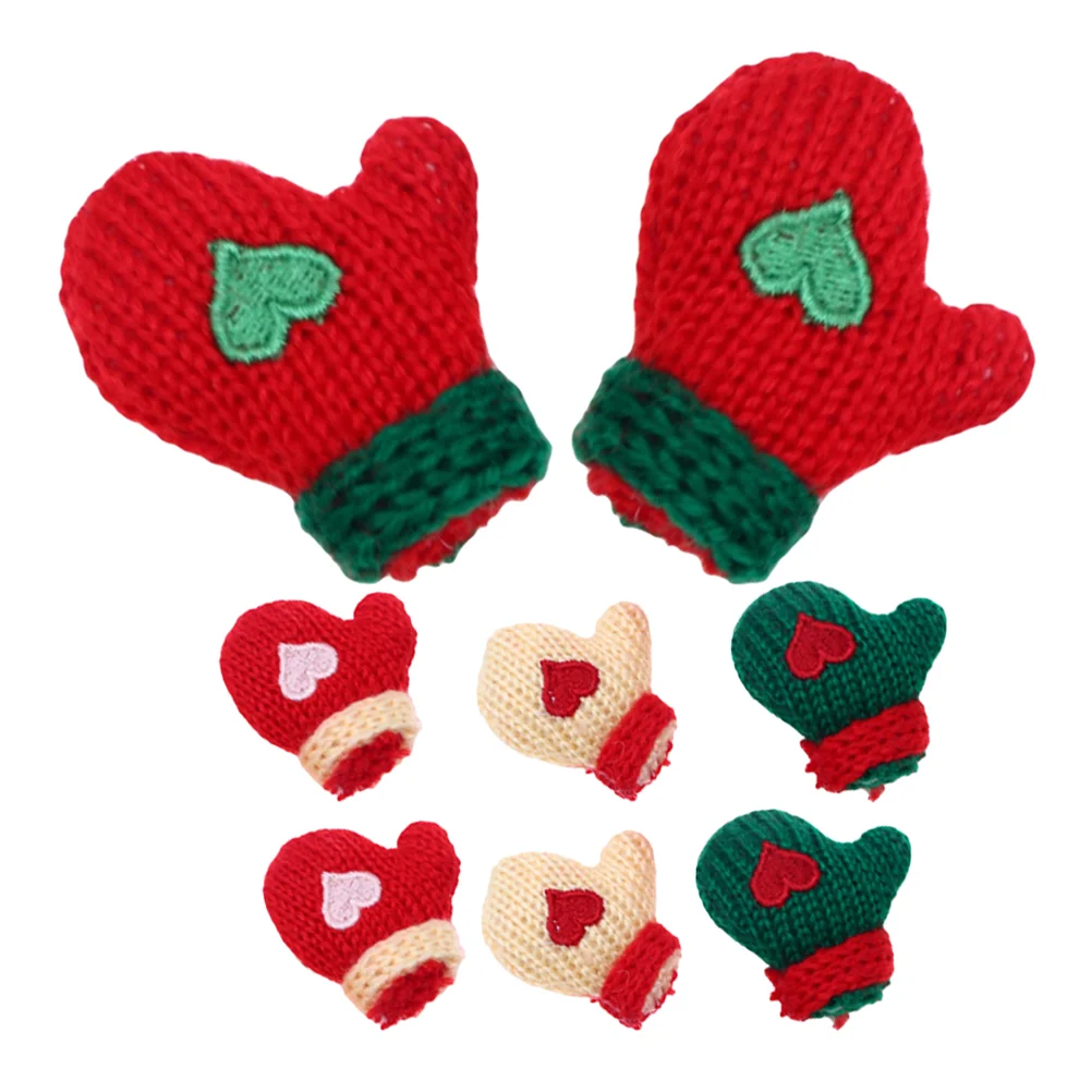 8 Pcs Christmas Decorations Dollhouse Woolen Gloves Tree Hanging Ornaments Miniatures Material Accessories Mittens