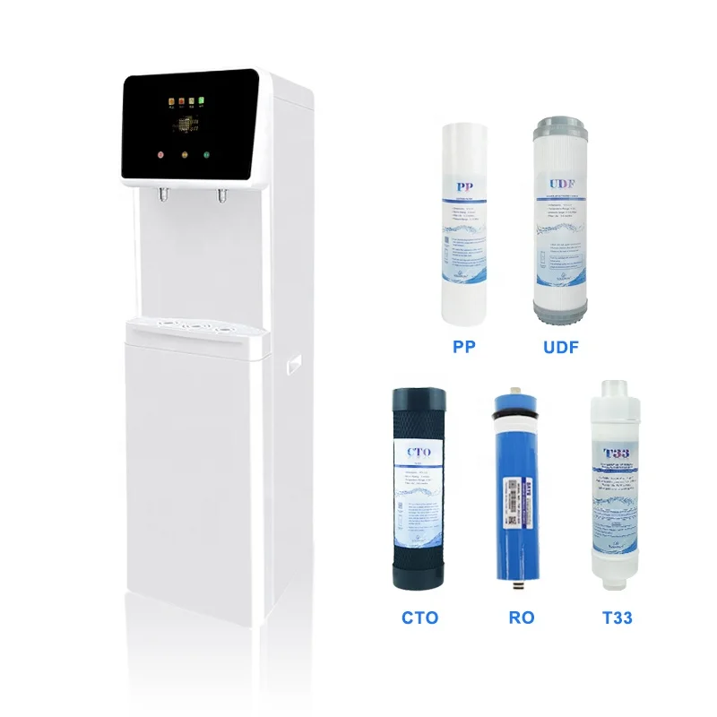 

Commercial Freestanding Water Dispenser Five Filter Materials White Hot Cold Water Rental for Household Use Desktop Installation